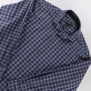 Jos A Bank Traveler‎ Travel Tech Shirt Mens XL Blue Plaid Tailored Fit Button Up